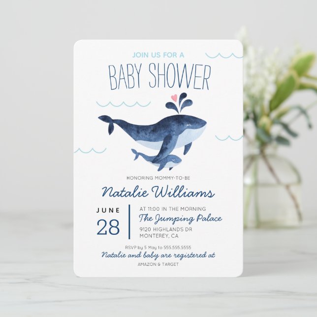 Wale Nautical Under Sea Baby Shower Einladung (Stehend Vorderseite)