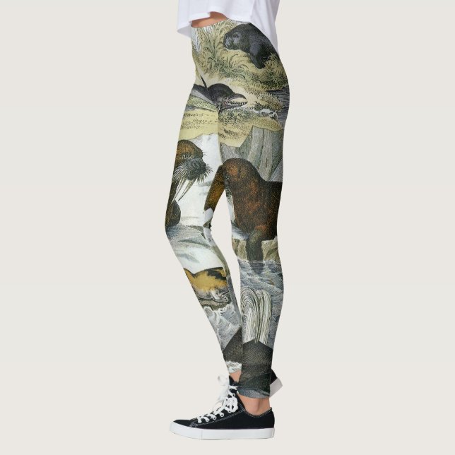 Wale, Robben und Walrosse, Vintage-Meereslebewesen Leggings (Links)