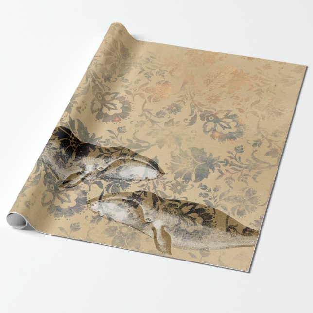 Wale und abstrakte Blumen Geschenkpapier (Ungerollt)