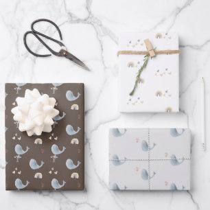 Wale und Regenbogen - Papierblätter für Sets 3 Geschenkpapier Set