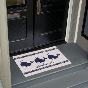 Wale und Wellen Blau und Weiß personalisiert Fußmatte