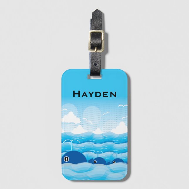 Wale und Wellen Ozean Blau Personalisiert Gepäckanhänger (Vorderseite Vertikal)