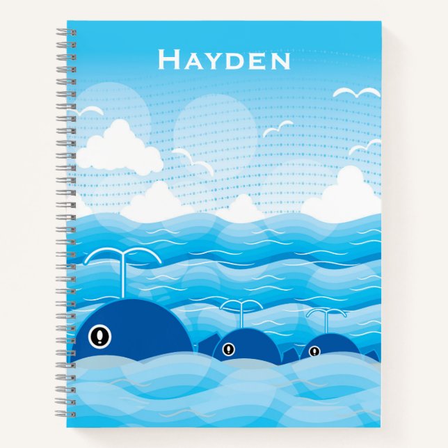 Wale und Wellen Ozean Blau Personalisiert Notizbuch (Vorderseite)