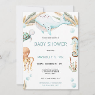Wale unter dem Meer Aquarell Babydusche Einladung