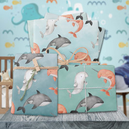 Wale von Narwhal Beluga unter dem tiefblauen Meer Geschenkpapier Set
