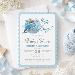 Wale Watercolor Oh Boy Baby Dusche Einladung