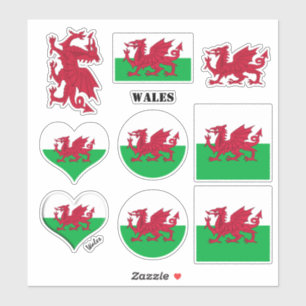 Wales Aufkleber & Walisische Flagge, Herz/Sport