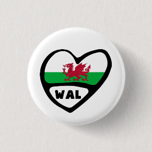 Wales Country Code Flag Herz Button Abzeichen, Cym