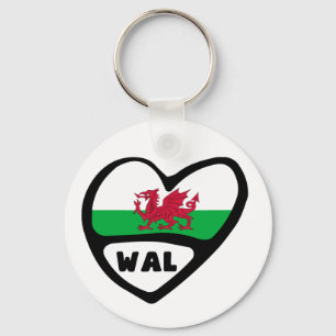 Wales Country Code Flag Herz Keyring, WAL, Cymru Schlüsselanhänger