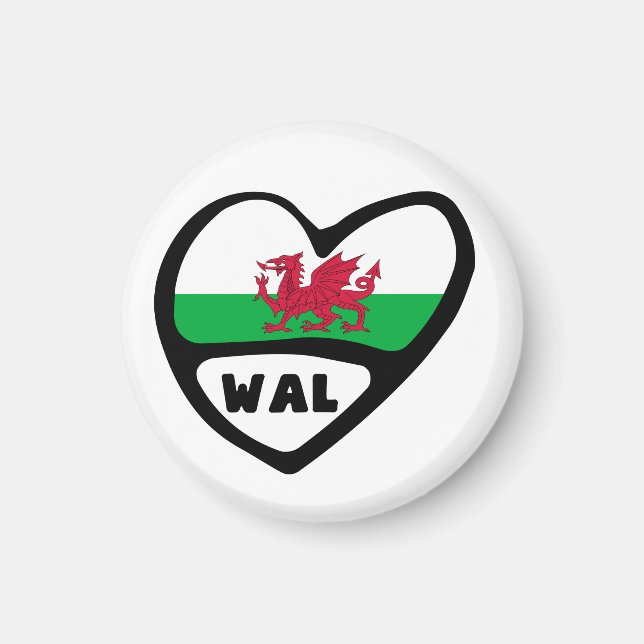 Wales Country Code Flag Herz, WAL Magnet (Vorne)