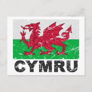 Wales CYMRU Vintag Flag Postkarte
