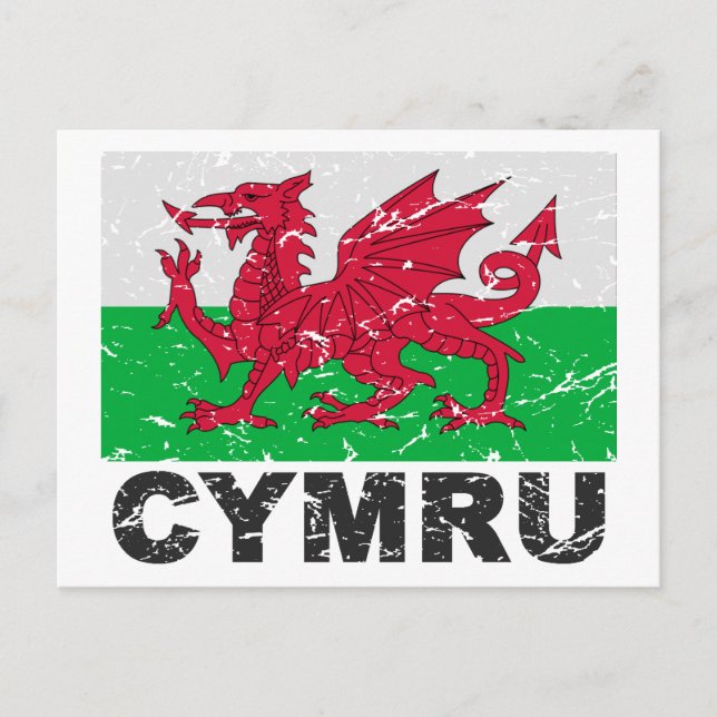 Wales CYMRU Vintag Flag Postkarte (Vorderseite)