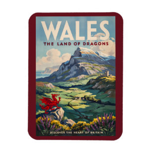 Wales Drachen Illustration Reise Kunst Vintage Magnet