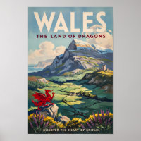 Wales Drachen Illustration Reise Kunst Vintage