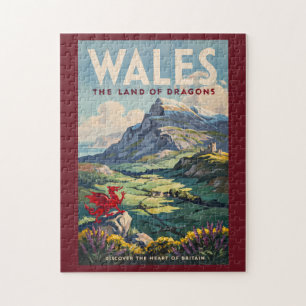 Wales Drachen Illustration Reise Kunst Vintage Puzzle