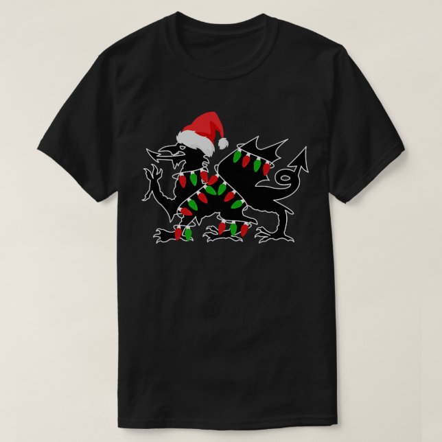 Wales Dragon Santa Christmas Tree Lights Welsh Xma T-Shirt (Design vorne)