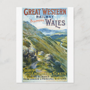 Wales England Eisenbahn Vintage Reise Postkarte