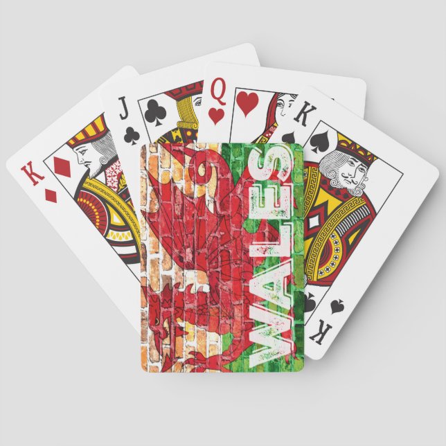 Wales Flag auf Brick Spielkarten (Rückseite)