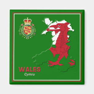 Wales Flag Map & Royal Abzeichen Magnet