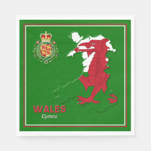 Wales Flag Map & Royal Abzeichen Serviette
