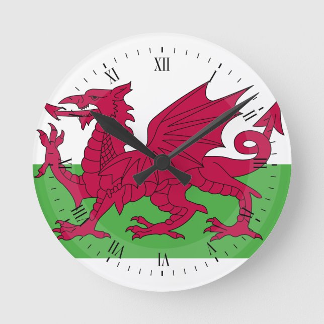 Wales Flag Runde Wanduhr (Vorderseite)