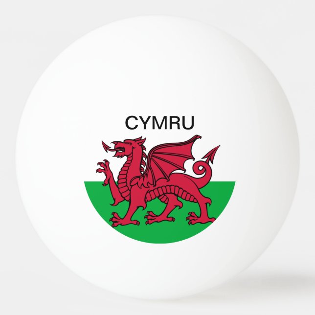 Wales Flag Weltmeisterschaft 2022 Roter Drache Cym Tischtennisball (Vorderseite)