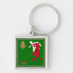 Wales-Flagge Karte & Königliches Wappen Schlüsselanhänger