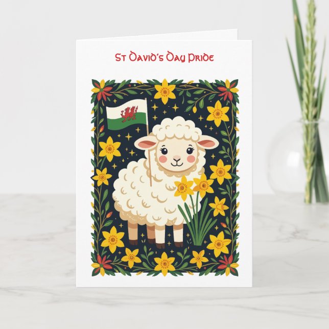 Wales Follower Cute Lamb Surrounded By Daffodils Karte (Vorderseite)