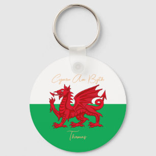 Wales for Ever Welsh Dragon Monogram Name Text Schlüsselanhänger