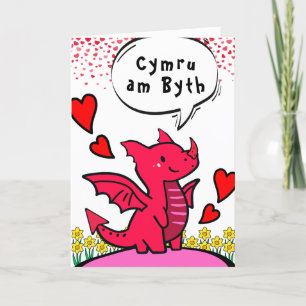 Wales Forever St. David's Day Red Dragon Hearts Karte