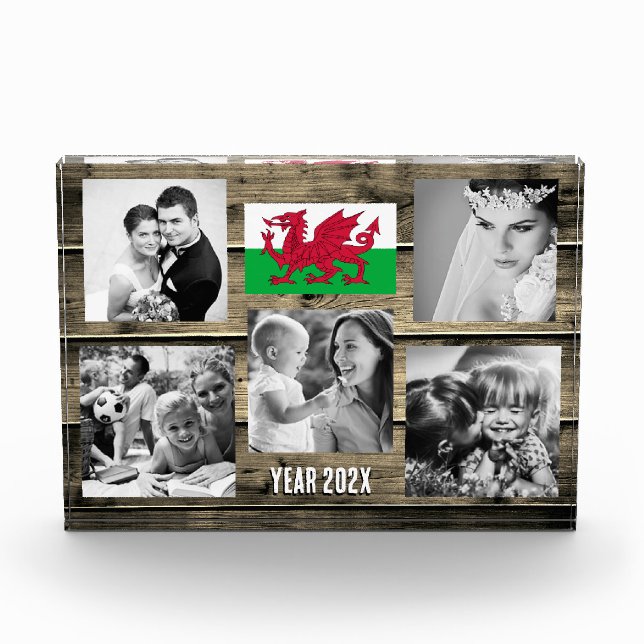 Wales Foto, walisische Flagge, Cymru Holz Fotoblock (Vorderseite)