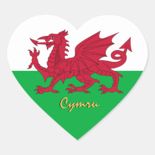 Wales Heart Sticker, Dragon, Patriotic Welsh Flag Herz-Aufkleber