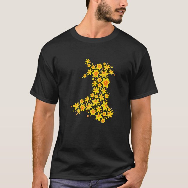 Wales Map Daffodil Welsh National Blume St Davids T-Shirt (Vorderseite)