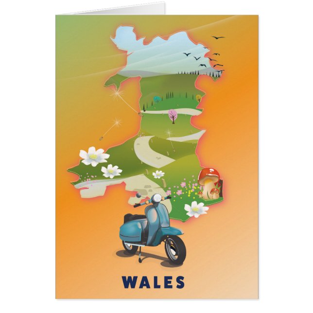 Wales Map Vintage Reiseplakat (Vorne)