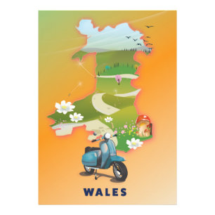 Wales Map Vintage Reiseplakat Fotodruck