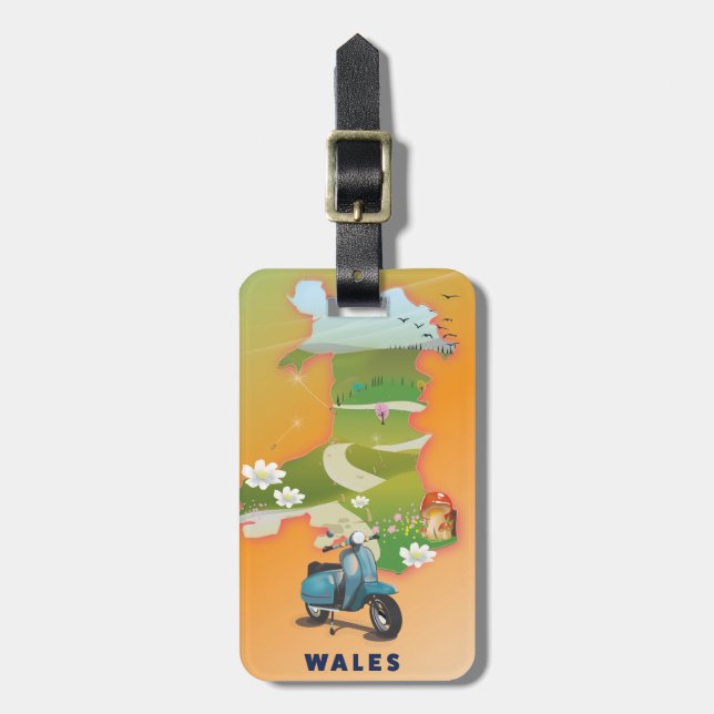 Wales Map Vintage Reiseplakat Gepäckanhänger (Vorderseite vertikal)