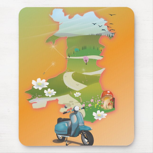 Wales Map Vintage Reiseplakat Mousepad (Vorne)