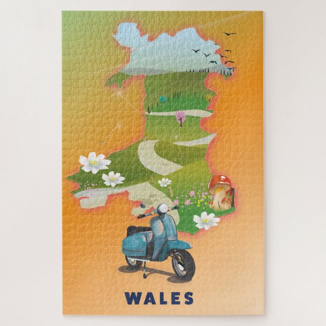 Wales Map Vintage Reiseplakat Puzzle (Vertikal)