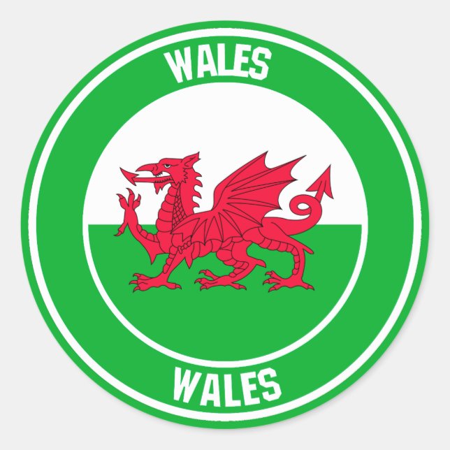 Wales Round Emblem Runder Aufkleber (Vorderseite)