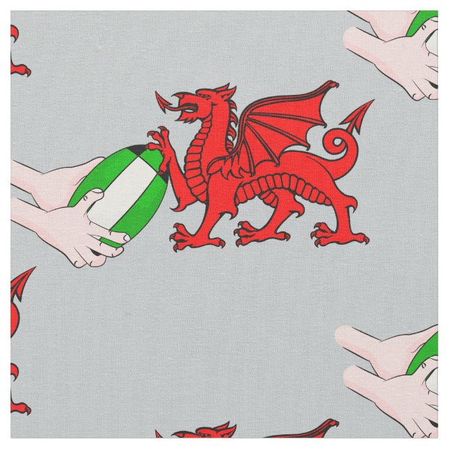 Wales Rugby Team Dragon mit Rugby Ball Stoff (Nahaufnahme)