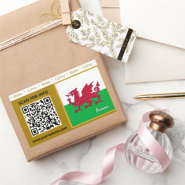 Wales Stickers, moderner QR Code, walisische Flagg Rechteckiger Aufkleber (Schenken)