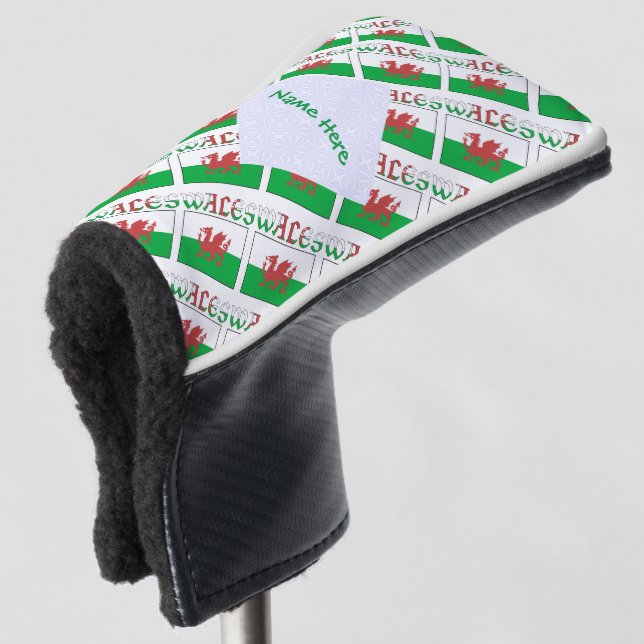 Wales und walisische Flagge geteerte grün Personal Golf Headcover (3/4 Vorderseite)