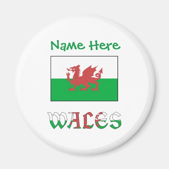 Wales und Walisische Flagge Grüne Persönlichkeit Magnet (Vorne)