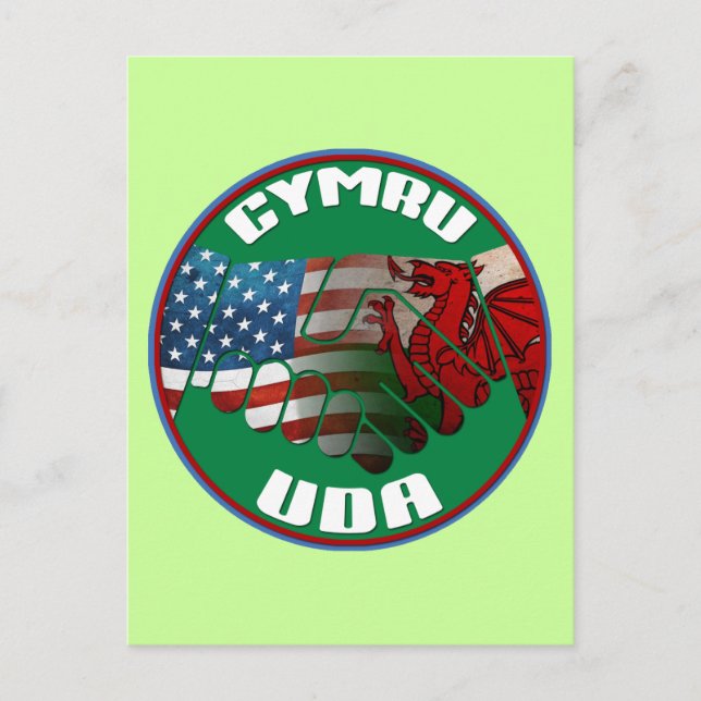 Wales USA Freundschaft (walisischer Text) Postkarte (Vorderseite)