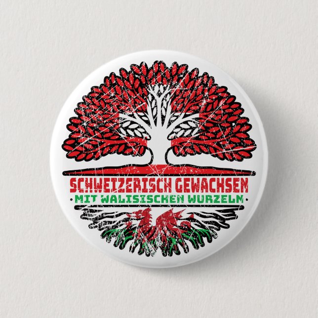 Wales Walisisch Schweizer Schweiz Baum Wurzel Flag Button (Vorderseite)