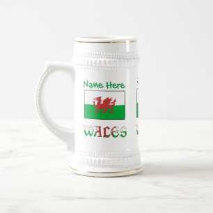 Wales Walisische Flagge Grüner Persönlicher Name Bierglas