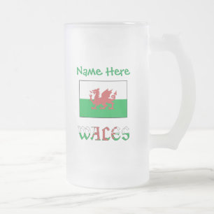 Wales Walisische Flagge Personalisiert Grüner Name Mattglas Bierglas