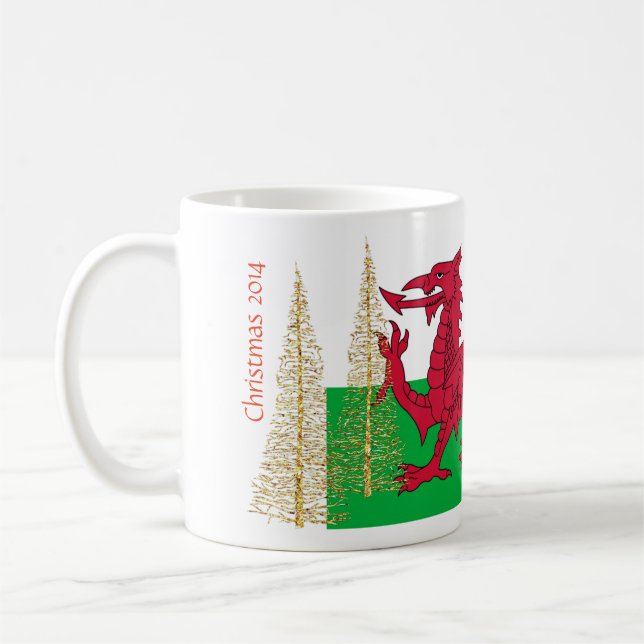 Wales Welch Flag Gold Weihnachtsbaumen Tasse (Links)