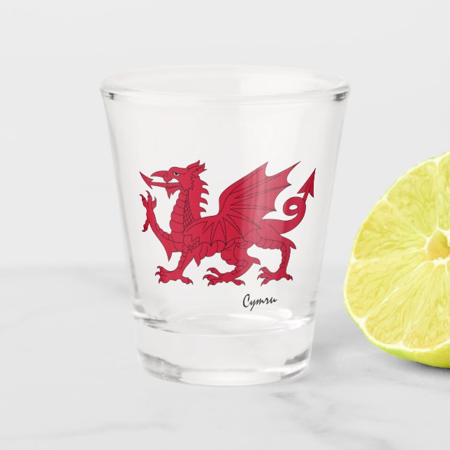 Wales & Welsh Wappen, Flagge /Cymru Party Schnapsglas (Vorderseite)