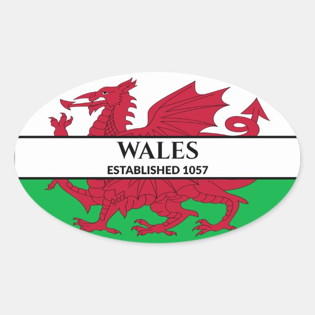 Wales wurde 1057 als walisische Drachenflagge gegr Ovaler Aufkleber (Vorderseite)